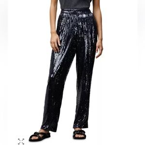 Lafayette 148 New York Black Sequin Wide-Leg Trousers